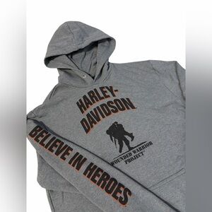 Harley Davidson Wounded Warrior Project Hoodie Mens Medium Gray Pullover USA
